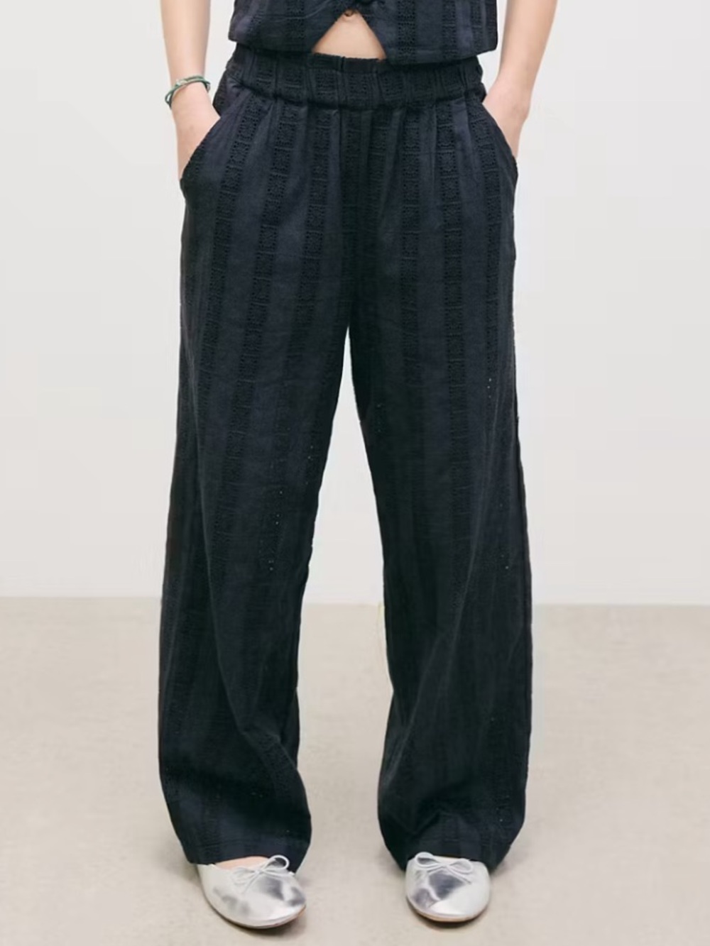 Mango girl navy blue COTTON TROUSERS WITH EMBROIDERED DETAILS 5970